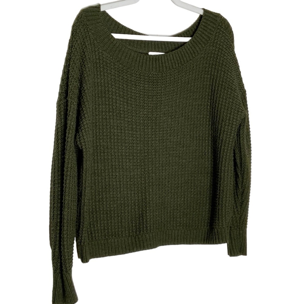 Leith dark green sweater with wide neckline. Size S - Picture 2 of 7